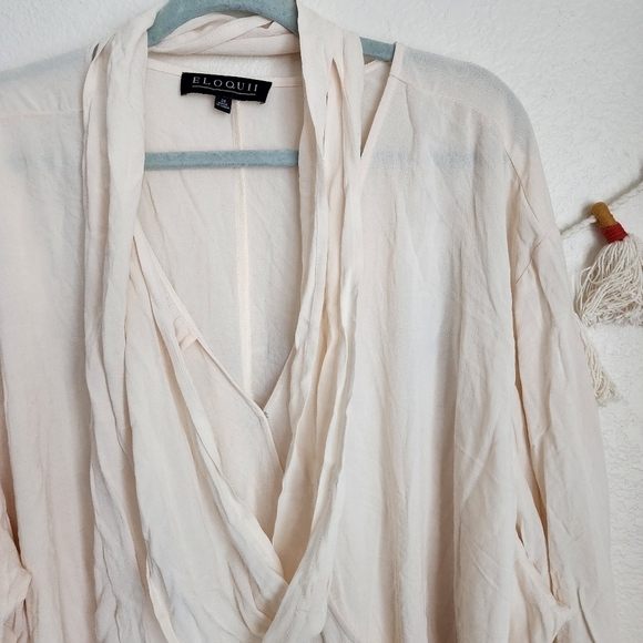 Eloquii Ivory Wrap Scarf V Neck Long Sleeve Blouse Minimalist Contemporary 26 - Picture 4 of 12